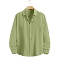 thumbnail image 2 of GUZOM Mens Gauze Long Sleeve Button Down Shirt Lightweight Breathable Wrinkle Resistant Casual Relaxed Fit Curved Hem Solid Green,Size S, 2 of 8