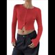 thumbnail image 2 of Blusa de Larga para Mujer, Cárdigan de Otoño, Camisa Corta con Cuello Abotonado Acanalado, Moda. Rojo L, 2 of 7