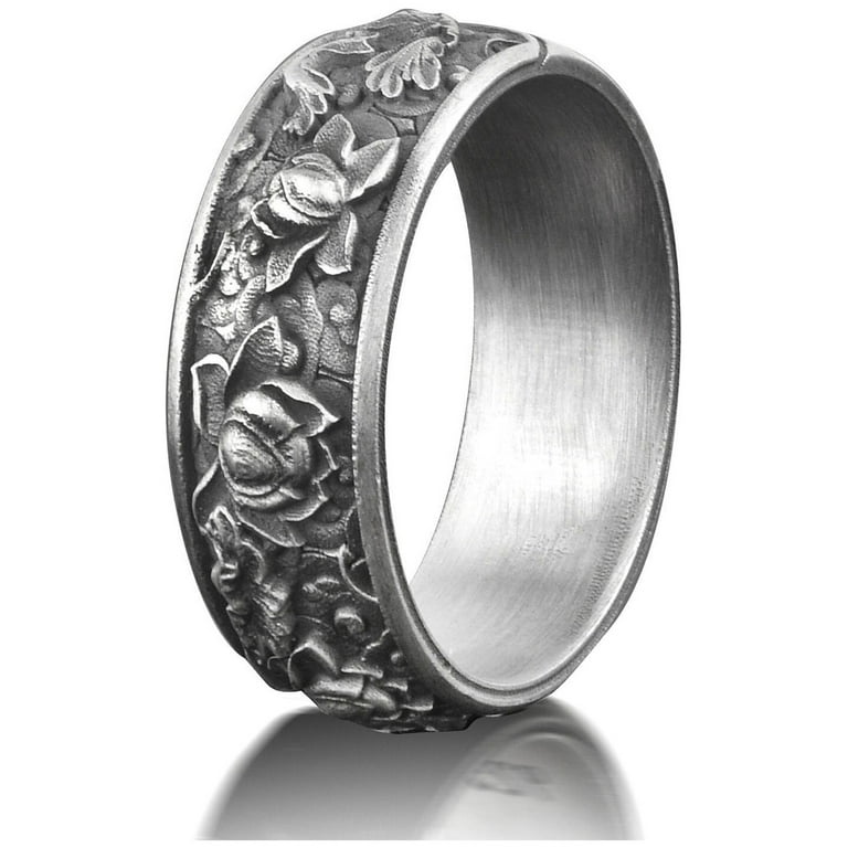 Japanese Lotus Flower Kanji Ornamental Wedding Men's Band