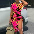 thumbnail image 2 of Vestido con cordón estampado de cuello redondo y manga corta de verano para mujer Pompotops ghjkhdj12339, 2 of 5