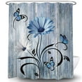 thumbnail image 4 of Rustic Farmhouse Floral Shower Curtain, Farm Boho Blue Daisy Spring Flowers and Butterfly on Country Wooden Shower Curtain for Bathroom, Wildflower Curtain with 12PCS Hooks, 47X64IN White Black, 4 of 5