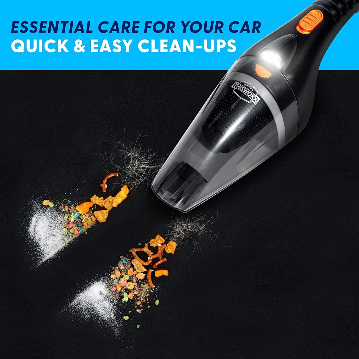 ThisWorx Car Vacuum Cleaner 2.0, Portable Handheld Mini Vacuums Cleaner W/ 16ft Cord, LED Light, Bag, & Attachments- Sm Vac for RV, Boats, Travel, Car Accessories, Lightweight