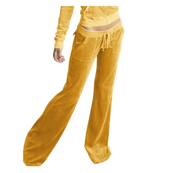 Women's Tracksuit Drawstring Lounge Flare Sweatpants with Pockets - Gold Velvet