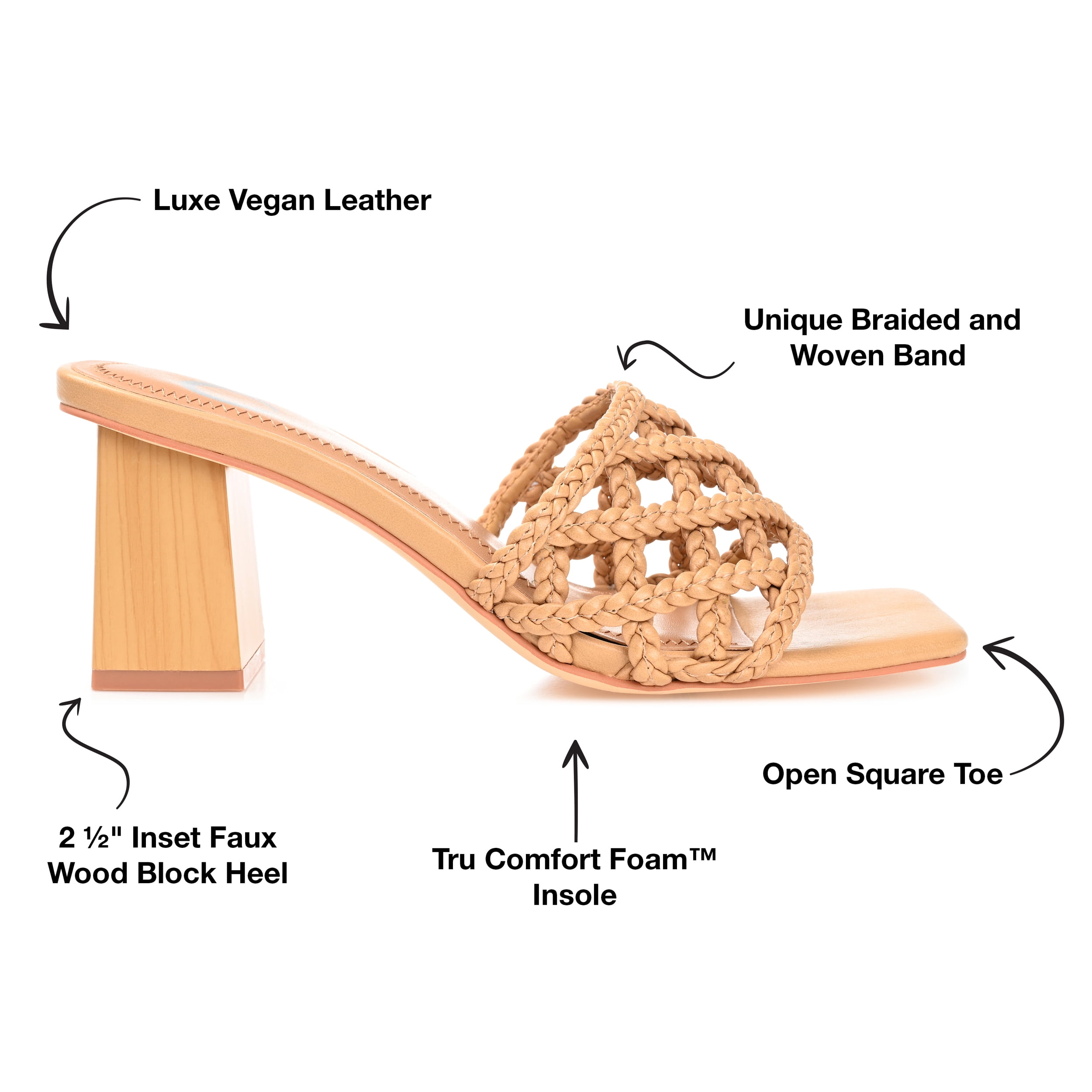 Journee Womens Evvie Open Square Toe Block Heel Sandals