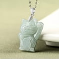 thumbnail image 2 of HOOUN Burmese Jade Cat Pendant Jadeite 925 Silver Natural Jewelry White Necklace, 2 of 4