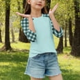 thumbnail image 4 of ZACPNCV Girls 3/4 Sleeve Striped T-Shirts Boys Colorblock Casual Loose Basic Crew Neck Summer Tops for Kids Light Blue 11-12 Years, 4 of 8