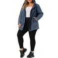 thumbnail image 2 of Unique Bargains Women's Plus Size Layered Drawstring Hood Denim Utility Jacket, 2 of 5