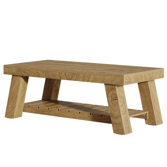 Spaco 47.24" Rectangular Farmhouse Coffee Table, 2-Tier Storage Shelves, Rustic Wood Finish, Accent Table for Apartment/Living Room, Brown
