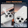 thumbnail image 2 of 1 Set of Bling Diamond Camera Lens Protector for iPhone 15 Pro, HD Clear Tempered Glass Metal Camera Lens Protection Cover, Case Friendly, Scratch Proof for iPhone 15 Pro, Silver, 2 of 5