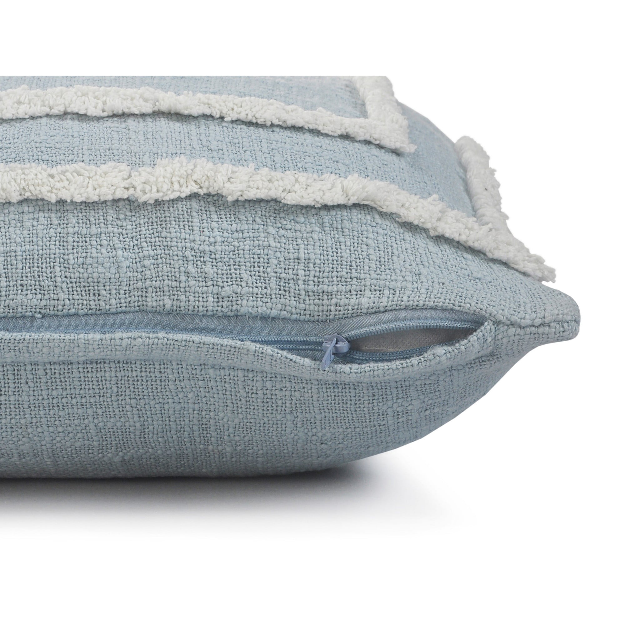 Laddha Home Designs Geometric Bordered Loomed Square Cotton Throw Pillow Cover - 20" - Sky Blue and
