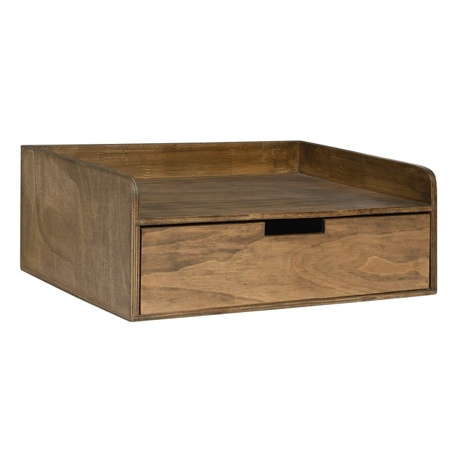 Kate and Laurel Kitt Floating Shelf Side Table with Drawer, Rustic Brown