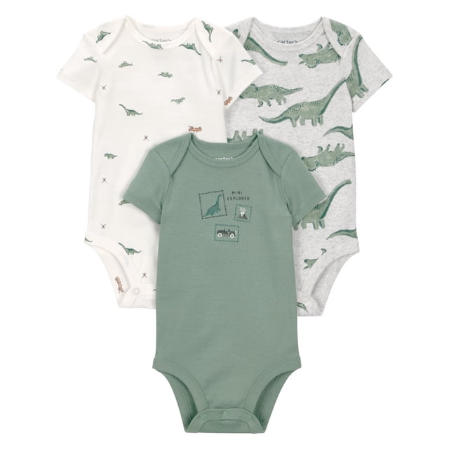 Pack de 3 bodies Child of Mine para Bebé Niño 3 piezas con Estampado de Dinosaurios Verde Talla 12 Meses