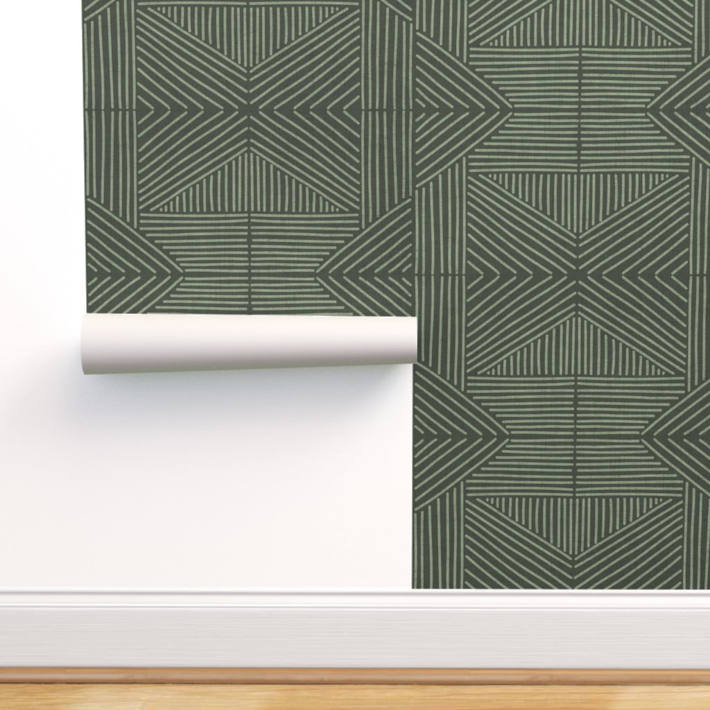 Peel & Stick Wallpaper Swatch - Olive Green Mudcloth Lines Modern Geometric  Abstract Texture Custom Removable Wallpaper by Spoonflower 