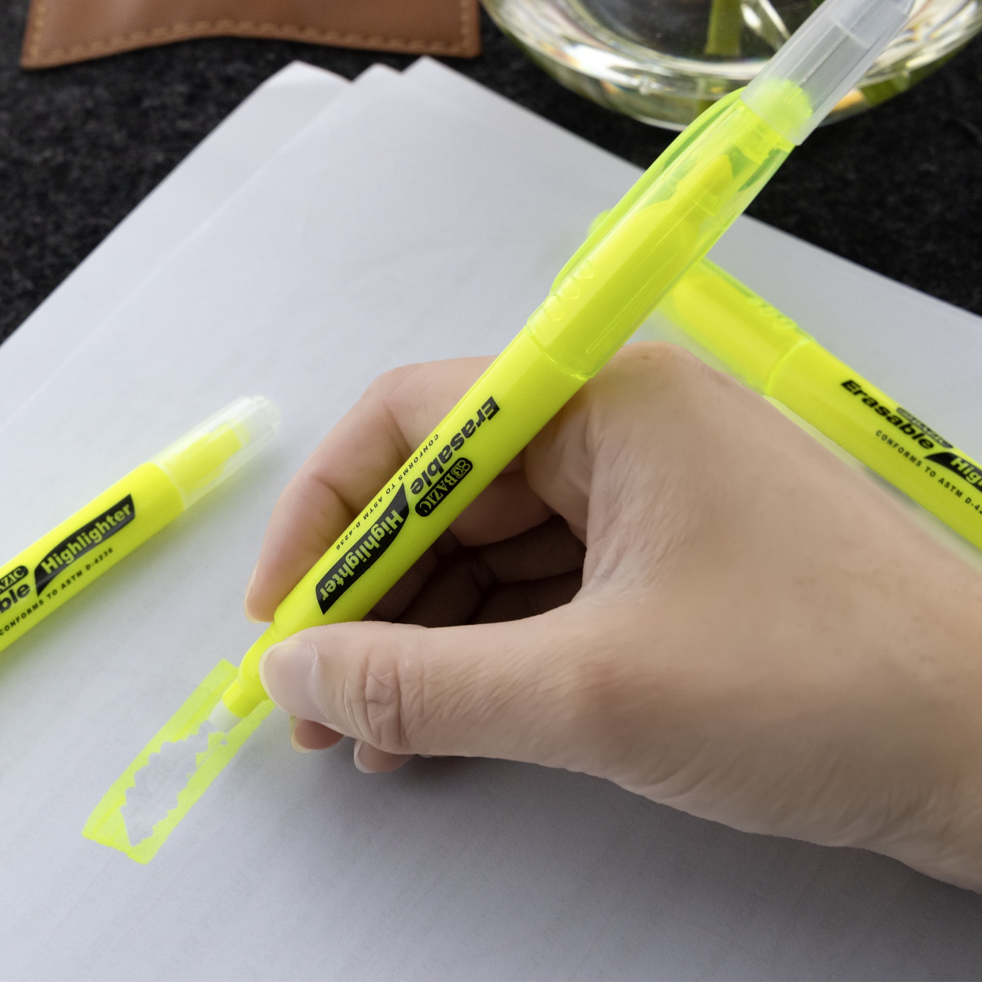 BAZIC Erasable Highlighter Chisel Unscented Erase Marker (3/Pack), 24-Packs