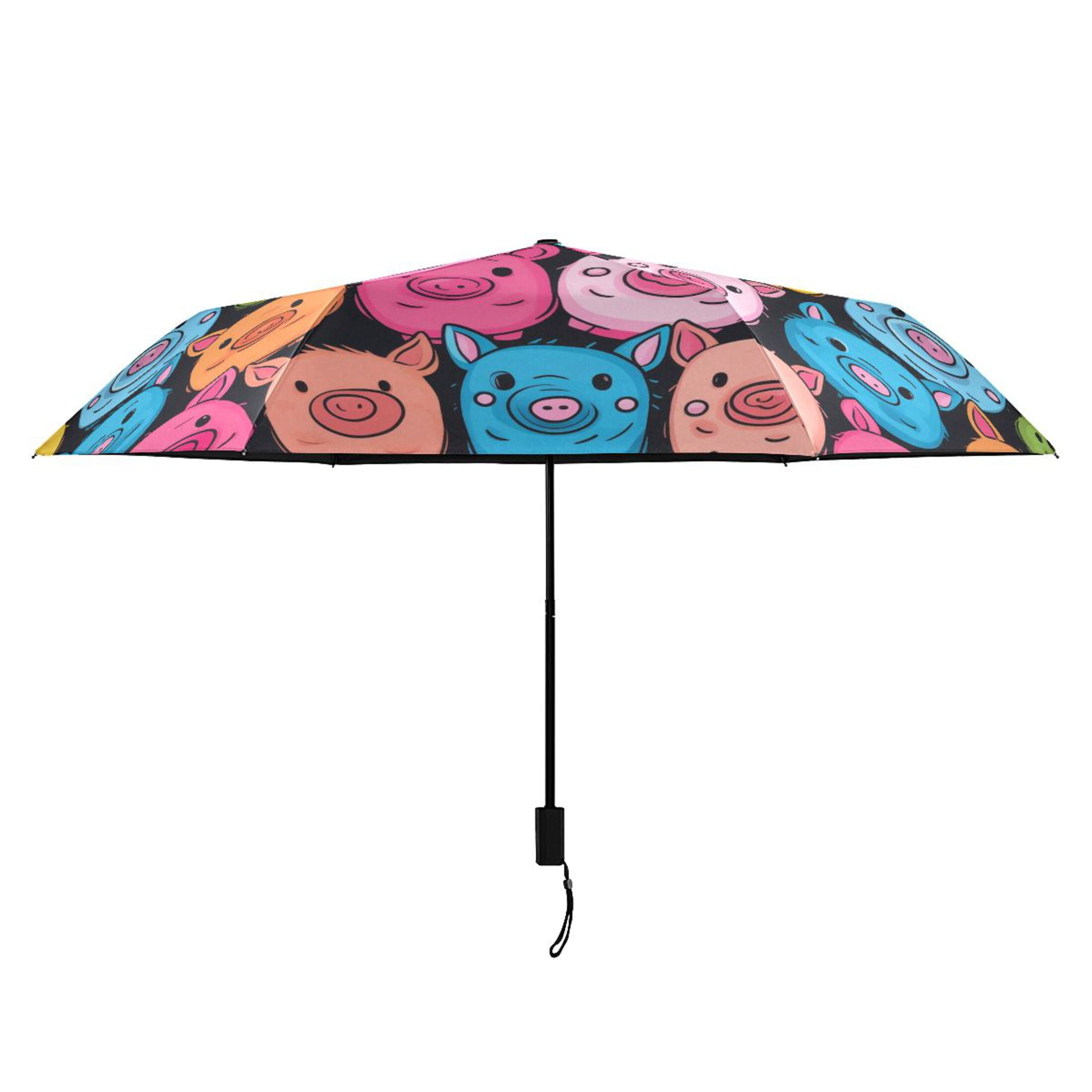 Colorful Pig Face Compact Sun Umbrella Windproof Travel Umbrellas for Rain Strong Portable UV Protection