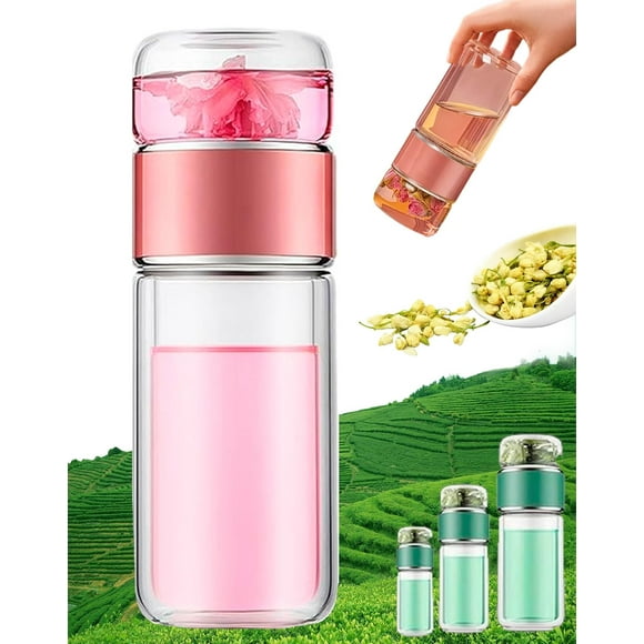 3-in-1 Glass Tea Infuser Tumbler Dual Chamber, Stainless Filter Travel Mug 420ml
