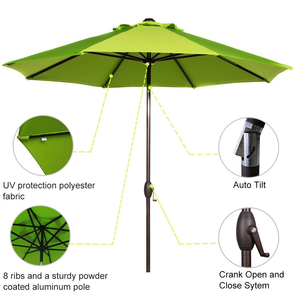 Abba Patio 9 Sunbrella Fabric Patio Umbrella Outdoor Market Umbrella With Auto Tilt And Crank Lime Green Walmart Com Walmart Com