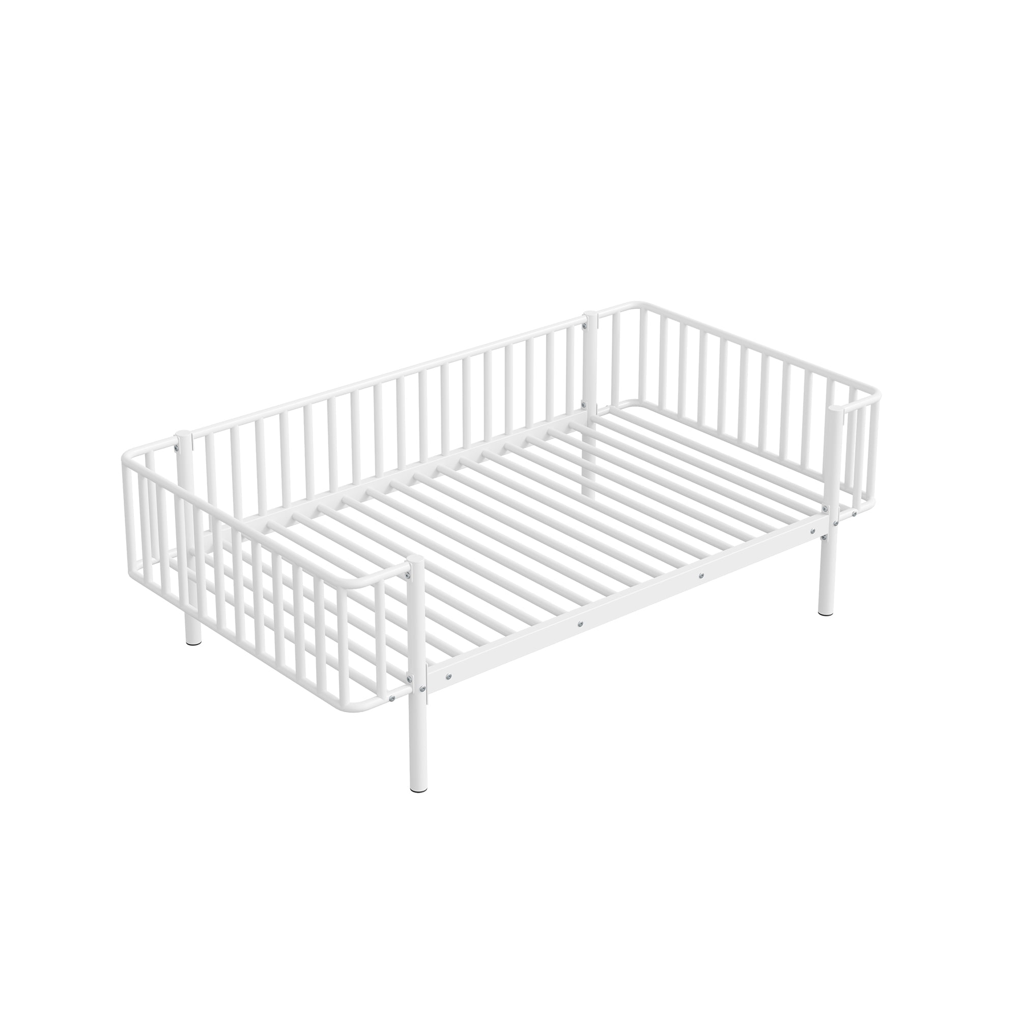 Euroco Metal Twin Size Daybed, Sturdy Metal Sofa Bed with Guardrails, No Box Spring Needed, White