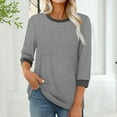 thumbnail image 2 of Women's Fashion 3/4 Sleeve Round Neck T-Shirt Blouse Top Casual Loose Fit Solid Color Tee | CSEONE,Gray L, 2 of 9