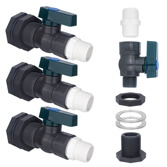 KORNSURTE 4 Pack PVC Rain Barrel Spigot Kit,3/4" Rain Barrel Valve with Bulkhead Fitting,Garden Hose Adapter,Rain Barrel Garden Faucet Kit for Water Tanks, Aquariums,Tubs,Pools,Garden Barrels