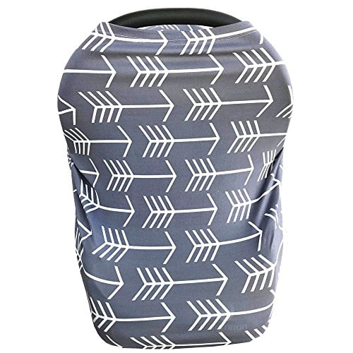 Nursing Cover for Babies Versatile Baby Car Seat Cover for Newborn Boys and Girls Cute Grey with White Arrow 