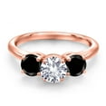 thumbnail image 3 of Gem Stone King 18K Rose Gold Plated Silver White Created Sapphire and Black Diamond Engagement Ring for Women | 2.10 Cttw | Round 6MM | Gemstone September Birthstone | Size 6, 3 of 6