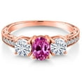 thumbnail image 3 of Gem Stone King 18K Rose Gold Plated Silver 3-Stone Ring Created Sapphire Moissanite (2.02 Cttw), 3 of 6