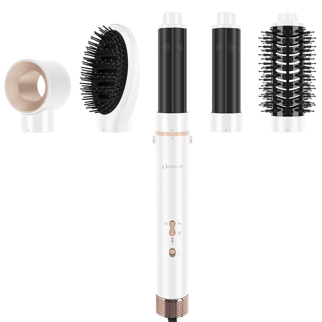 IG INGLAM MegaAIR Styler, secador de pelo profesional 5 en 1 con cepillo intercambiable, motor BLDC sin escobillas de 110 000 RPM, aire caliente iónico, voluminizador y moldeador, color blanco