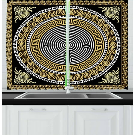 Greek Key Curtains 2 Panels Set Classical Pattern With Intricate