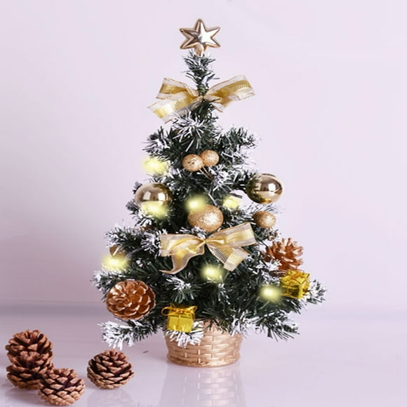 TIMIFIS Snowy Mini Christmas Tree Christmas Decorations 15.75 Inch Artificial Tabletop Christmas Tree with LED Lights Small Xmas Tree with Christmas Ornaments for Tables Top