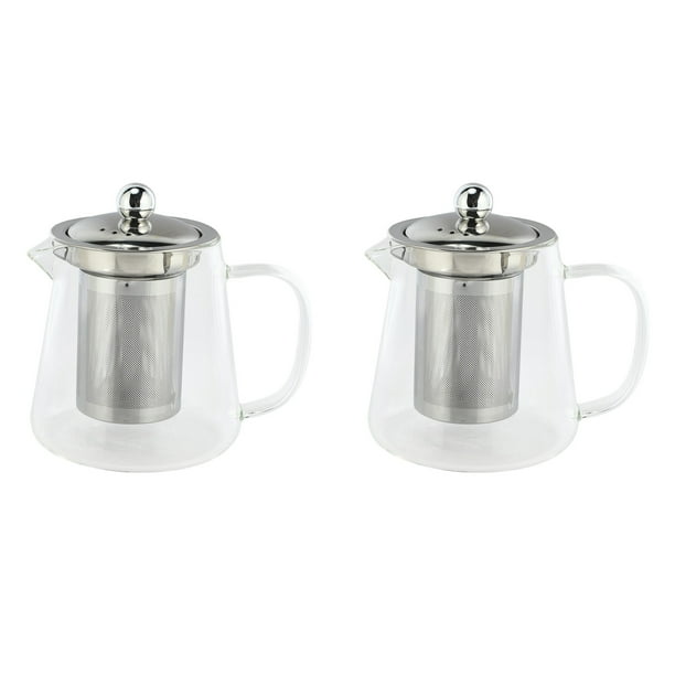 2X 5 Buen Borosilicato Tetera de Vidrio con Acero Inoxidable 304 Colador de Infusor Herramienta para Calentar Café, Tetera Juego de Caldera 380ML