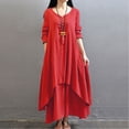 thumbnail image 2 of Nueva moda mujer Casual vestido suelto sólido manga larga Boho largo Maxi vestido Abody Rojo XXXXXL, 2 of 7