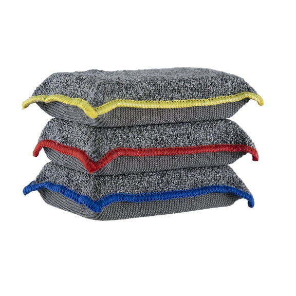 Superio Miracle Microfiber Sponges for Kitchen 3-Pack Onyx Grey with Colored Linings (Red, Blue, Yellow)