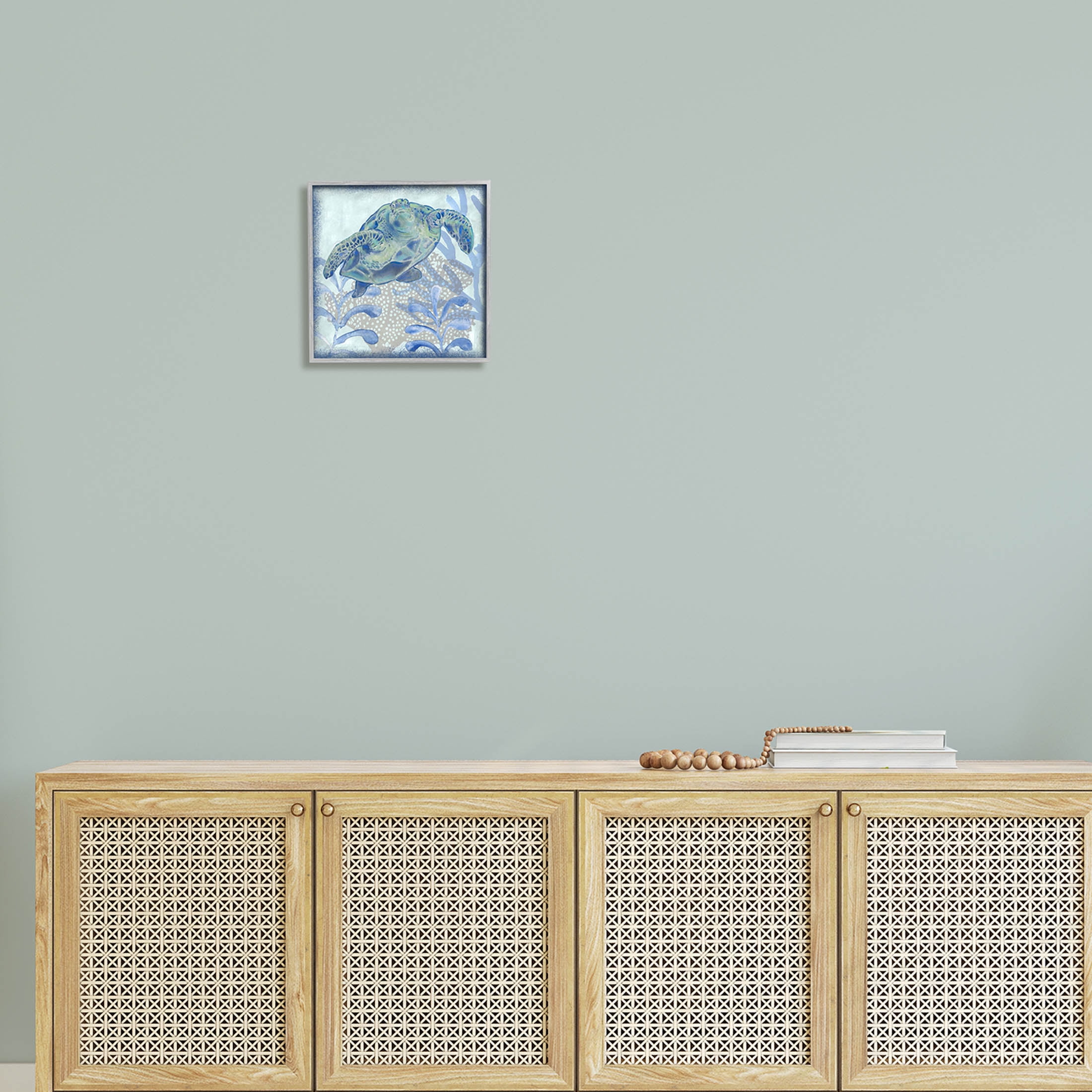 Vivid Tortoise Layered Aquatic Plants Animals & Insects Graphic Art Gray Framed Art Print Wall Art