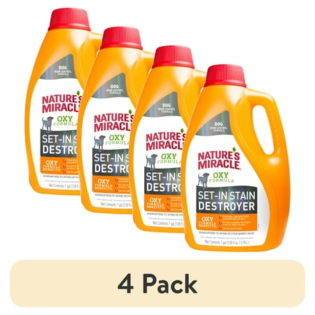 (4 pack) Nature’s Miracle Oxy Formula Set-In Stain Destroyer for Dogs, Orange Scent, 1 gal