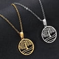 thumbnail image 2 of Zhuge Collar con colgante, hecho a mano para hombres y mujeres, collar de acero inoxidable con forma de árbol de la vida hueco circular simple, cadena de clavícula (oro), 2 of 5