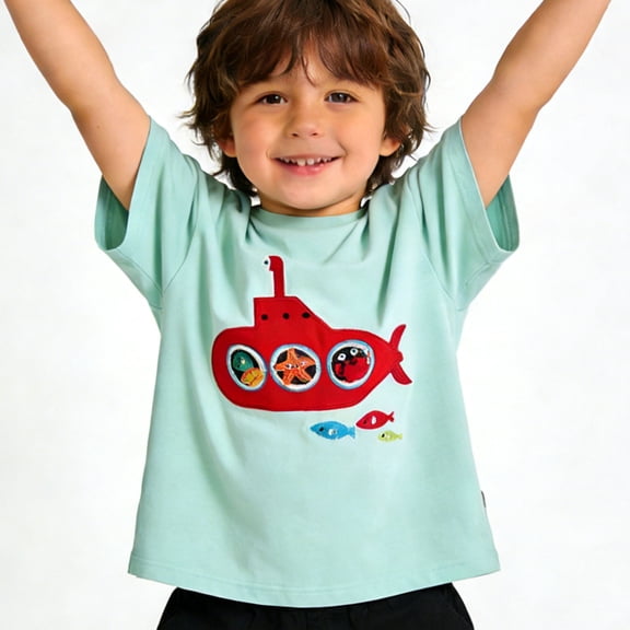 NAISIBABY Kids Boys T-Shirt (2-9T), Fashion Graphic Short Sleeve Crew Neck Summer Casual Tees Light Blue 7T