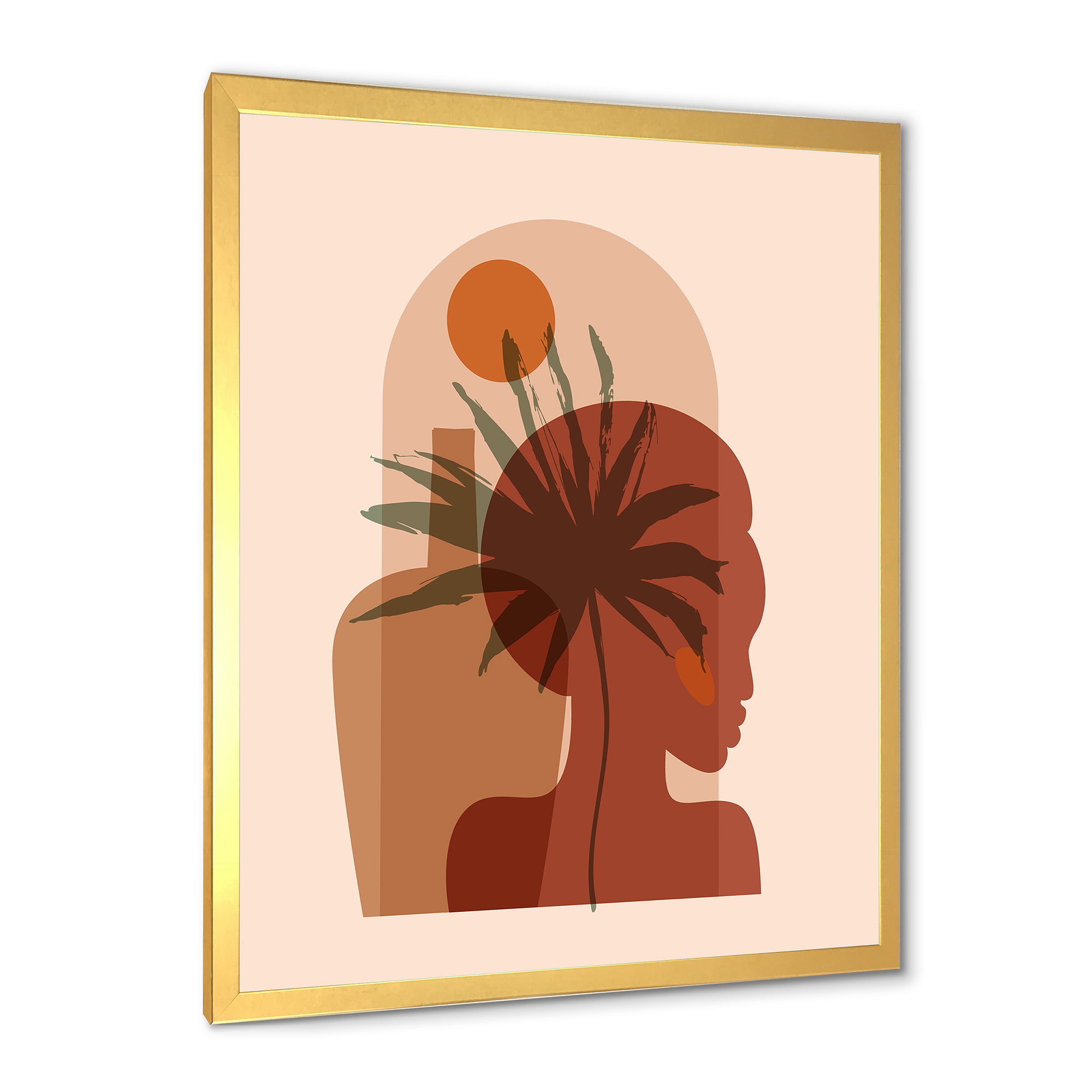 Designart 'Abstract Pretty Girl Portrait and Tropical Palm Leaf' Modern Framed Art Print