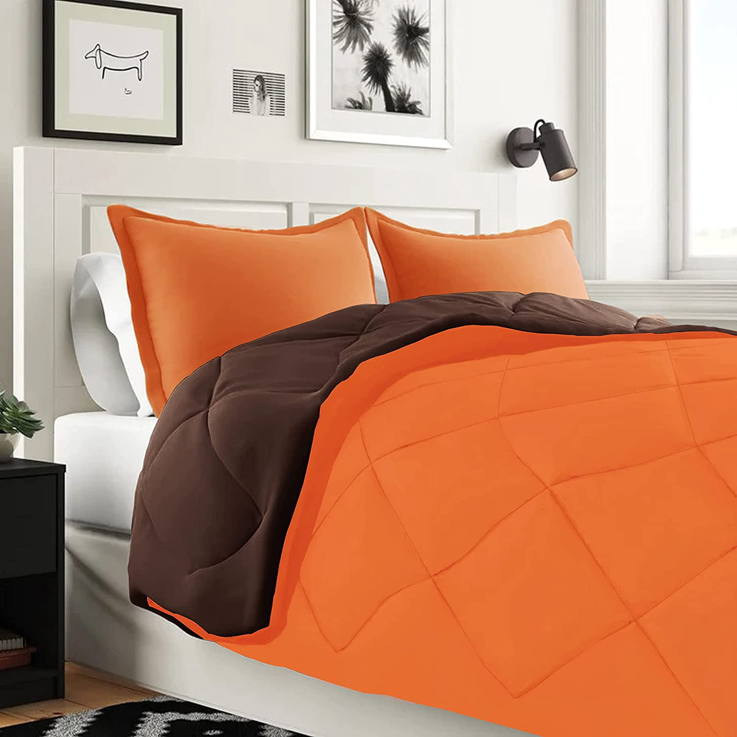 Elegant Comfort 7-Piece Bed-in-a-Bag Comforter and Sheet Set- 1500 Series 7-Piece Full Size Bed-in-a-Bag, Bed Sheets and Comforter Set, Wrinkle and Stain Resistant, Orange/Brown