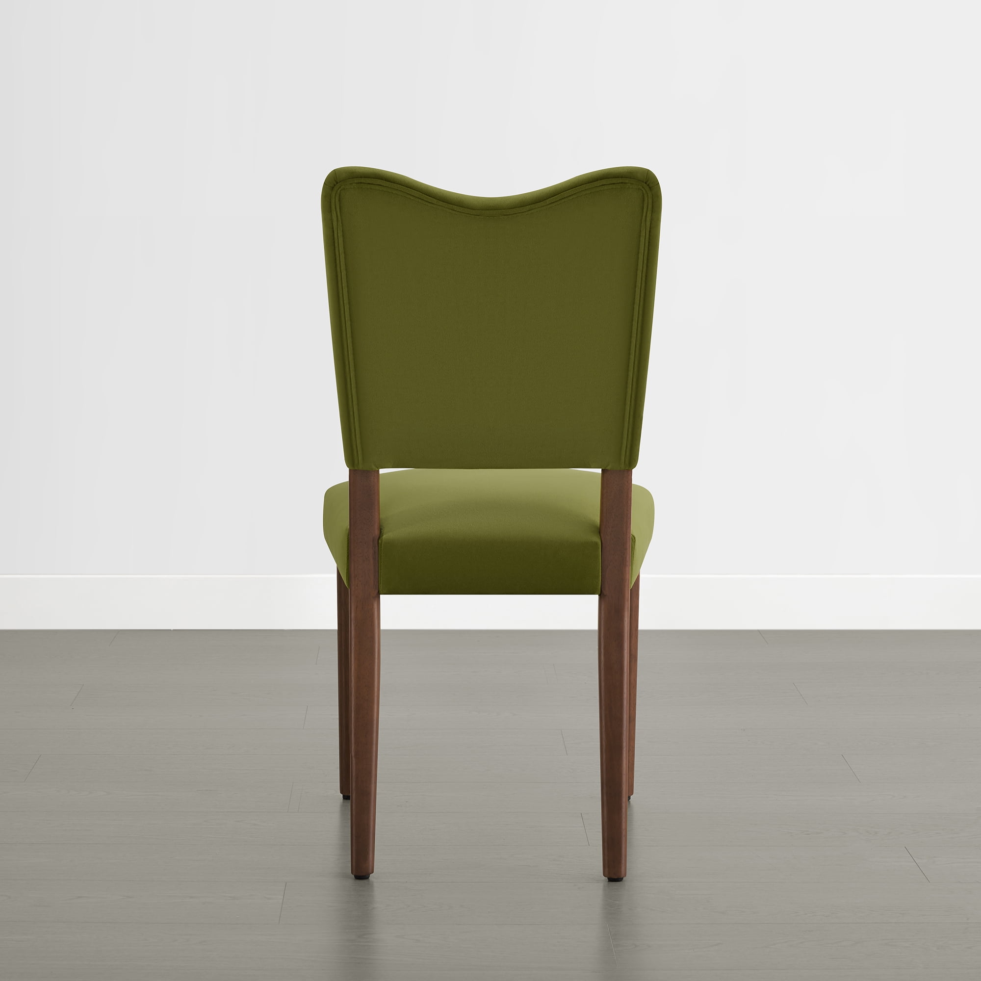 Spruce & Spring Velvet Dining Chair with Curved Back, Upholstered Side Chair with Solid Wood Legs for Dining Room Living Room, Walnut Finish, Set of 2, Green