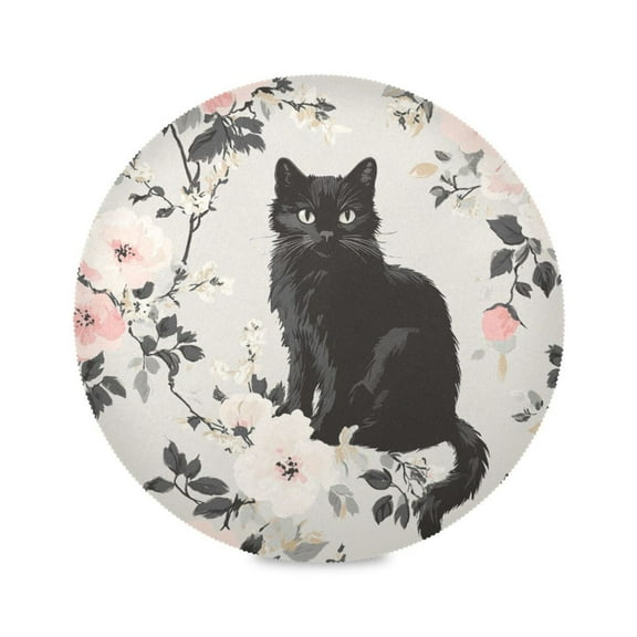 WOBOGO Vintage Black Kitten Round Placemats Set of 6 Heat Resistant Washable Kitchen Table Decorations 15.4in