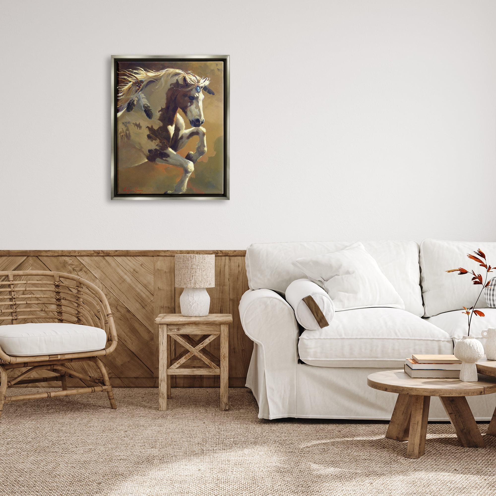 Stupell Industries Jumping Horse Painting Animals & Insects Painting Gray Floater Framed Art Print Wall Art, 25 x 31