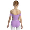 thumbnail image 3 of Sholeno Kids Girls Figure Skating Dance Leotard Short Sleeve Cutout Back Rhinestones Bodysuit Dancewear Light Purple 6, 3 of 6