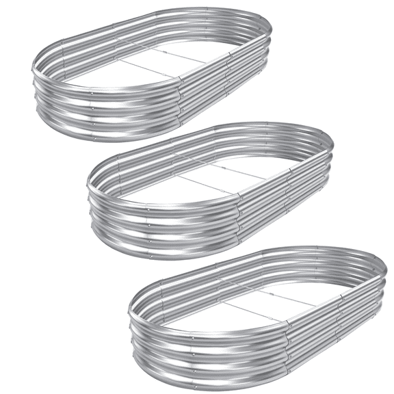 Land Guard 3 pack 8×4×1ft Raised Garden Bed,Outdoor Galvanized Planter Boxes, Oval Large Metal Raised Garden Beds for Vegetables