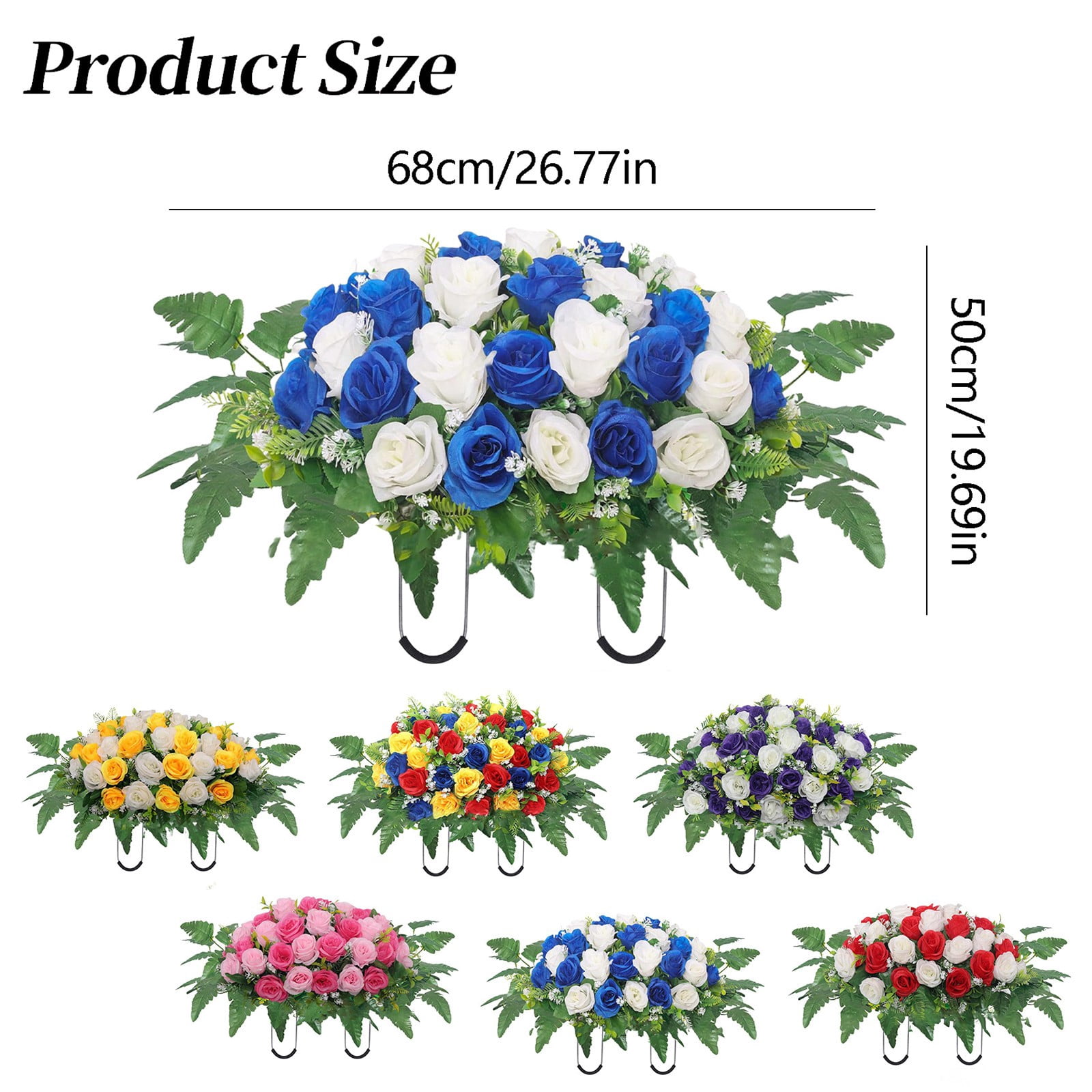 XJGHHSY 1 Pcs Artificial Cemetery Flower Saddles, Rose Headstone Flower Saddle,Cemetery Memorial Flowers for Outdoor Grave tombstone Decorations,Blue