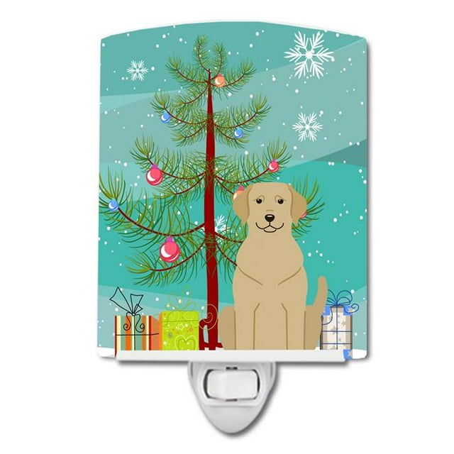Carolines Treasures BB4180CNL Merry Christmas Tree Yellow Labrador Ceramic Night Light
