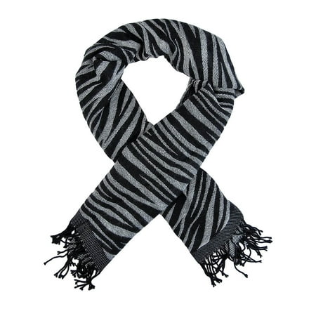 Zebra Fringe - Black / White Zebra Stripe Scarf Shawl Fringed