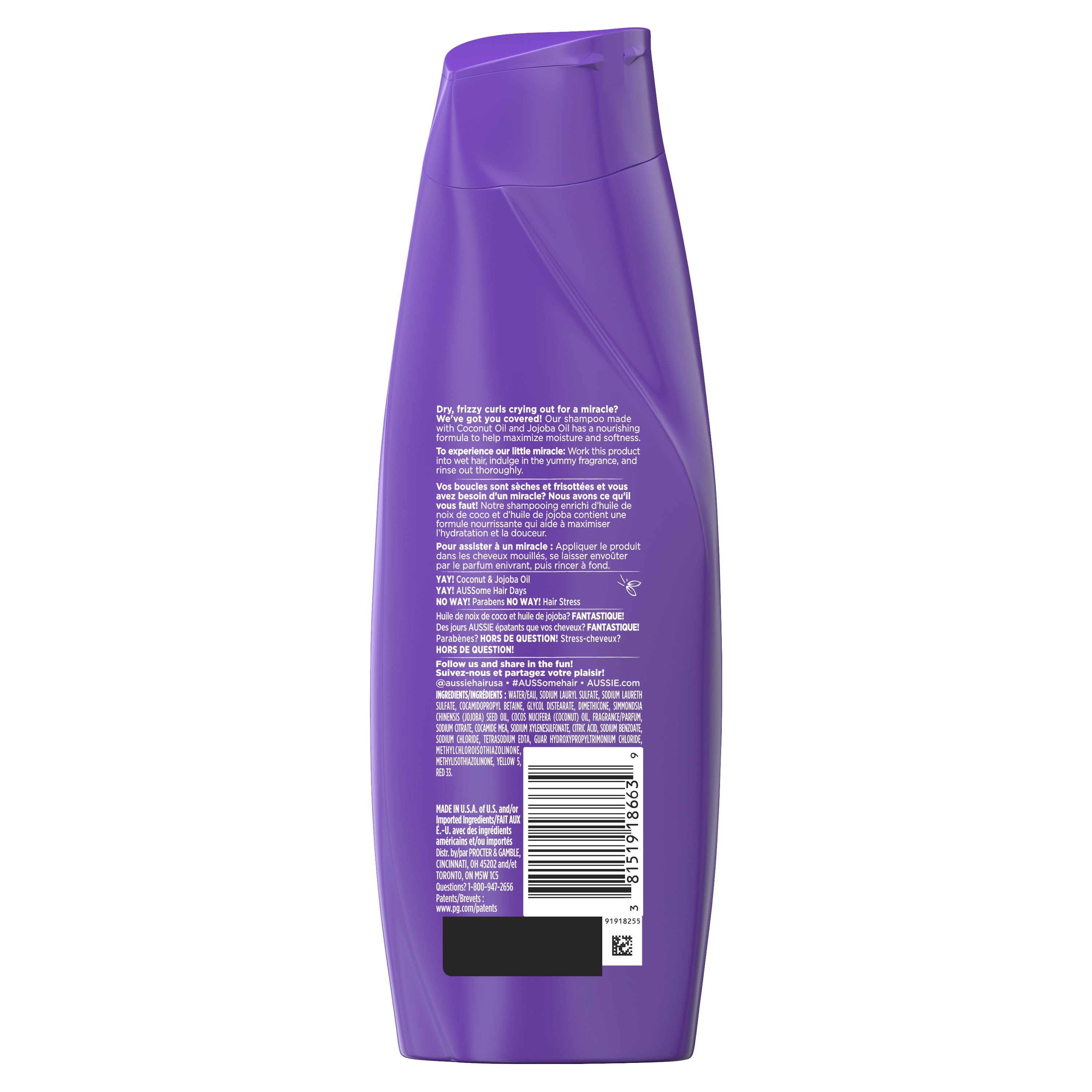 Aussie Miracle Curls Shampoo, Coconut & Jojoba Oil, Paraben Free, for Curly Hair, 12.1 fl oz  (图3)