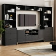 thumbnail image 2 of 4-Piece Entertainment Wall Unit for TVs Up to 70", Modernist Large TV Stand with 13 Shelves, 8 Drawers and 2 Cabinets, Wooden Media Console with Fluted Line Surface for Living Room, Black, 2 of 9