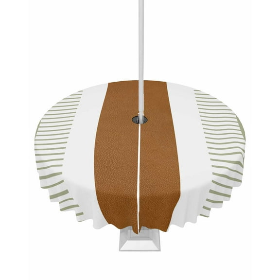 Fsddascl Sage Green Farmhouse Outdoor Tablecloth - 54 Inch Round Dining Table Cover, Green Brown Striped Waterproof Outdoor Table Cloth with Umbrella Hole & Zipper for Picnic/Patio/Party